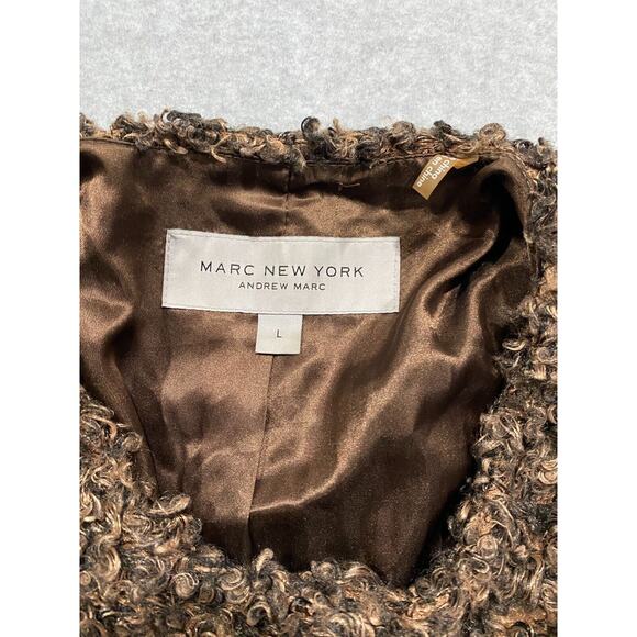 Marc New York Andrew Marc Curly Lamb Coat L Fuzzy Brown Shearling Cozy Soft - Picture 2 of 10